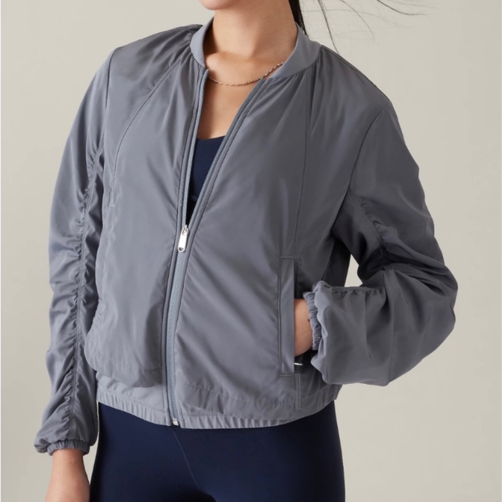 Athleta Wayfarer Bomber jacket blue gray